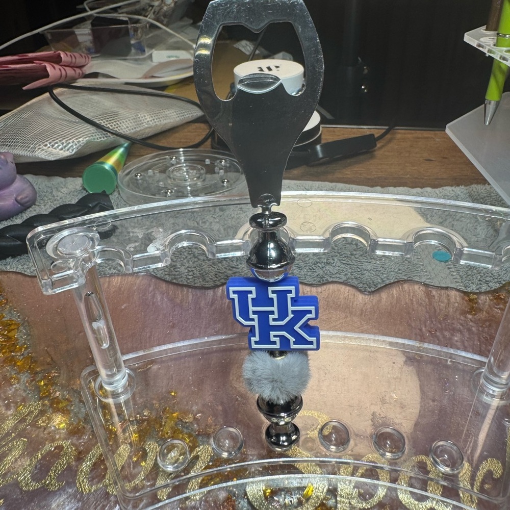 UK Silver Bottle Opener with Blue Accent - Handmade